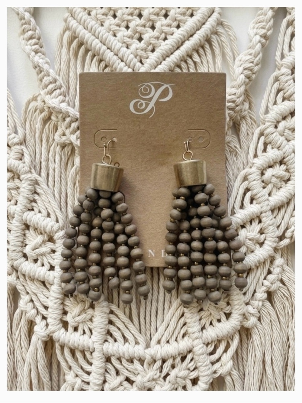 NWT Beaded Tassel Earrings and Bracelet Set - Neutral Taupe & Beige